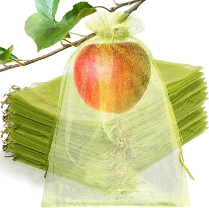 NIUBIER 50 Pcs Fruit Protection Bags, 6×9 in Green Fruit Nets for Fruit Tree, Drawstring Mesh Cover Bags to Protect Vegetables Tomato Strawberry Garden