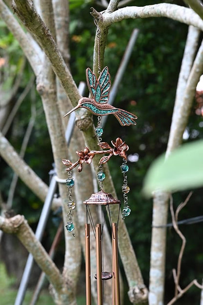 Wind Chimes - Wind Chimes for Outside Deep Tone 32 inches 5 Aluminum Tubes, Birthday, Memorial, Gifts for Mom, Grandma, Daughter, Decoration for Home, Garden, Patio (32" Hummingbird Turquoise)