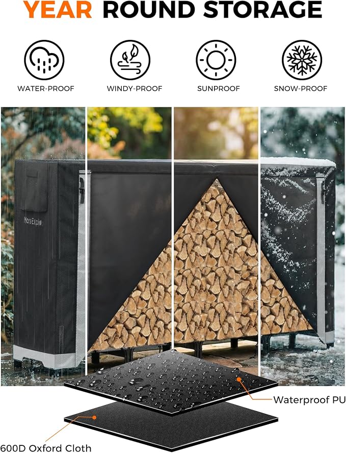 10ft Firewood Log Rack with Cover Outdoor, Heavy Duty Indoor Outdoor Firewood Storage Log Rack with Cover Combo Set Black