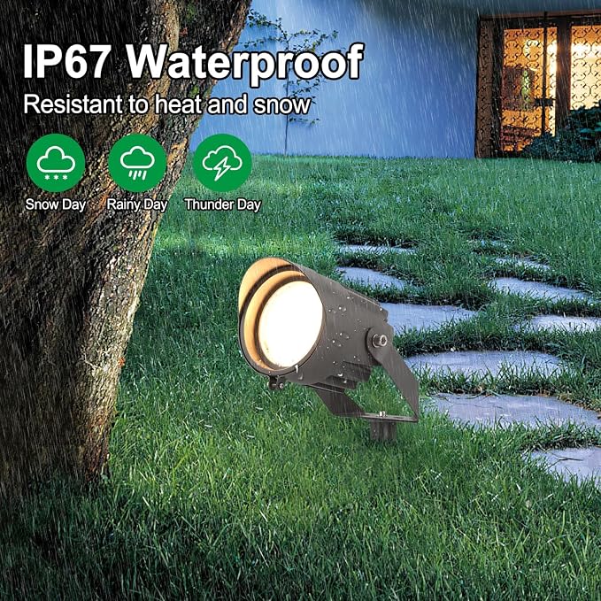 Led Landscape Outdoor Spot Light with Anti-glare Cap - Heavy Duty Waterproof IP67 120V Accent Light 270⁰ Adjustable Mount, 3000K Thickened Aluminum Spotlight for Bldg Yard Garden Tree (6 Watts)
