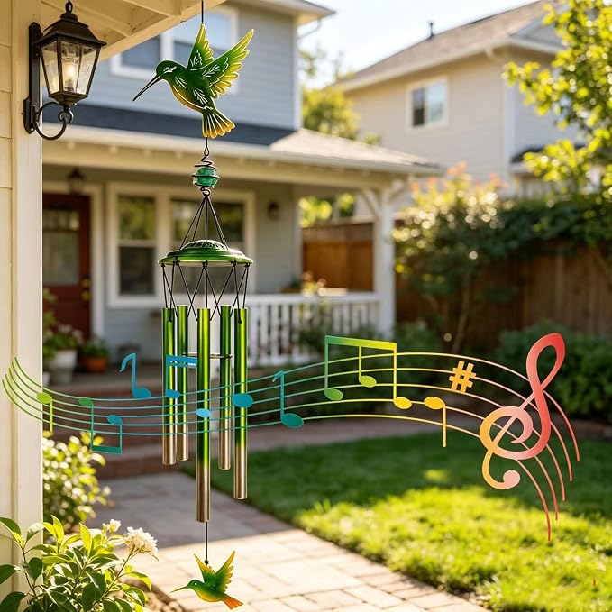 Hummingbird Wind Chimes, Outdoor Metal Wind Chimes Decor for Outside/Indoors, Home, Lawn, Porch, Patio, Gifts,Garden,Yard Decoration (Green Hummingbird)