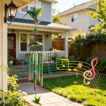 Hummingbird Wind Chimes, Outdoor Metal Wind Chimes Decor for Outside/Indoors, Home, Lawn, Porch, Patio, Gifts,Garden,Yard Decoration (Green Hummingbird)