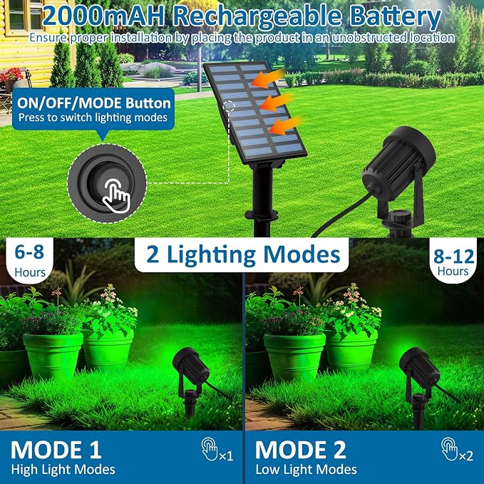 T-SUNUS Green Solar Spot Lights Outdoor 2 Pack, Separated Solar Panel with 9.8ft Cable, Adjustable Solar Landscape Spotlights IP65 Waterproof Auto On/Off for Yard Garden Tree Driveway Patio