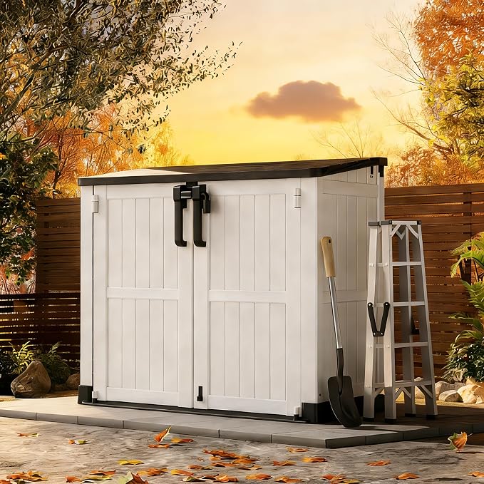 Outdoor Horizontal Resin Storage Box 36 Cu Ft with Lockable Doors, Portable Outdoor Storage Shed -Waterproof Outdoor Storage Cabinet for Garden