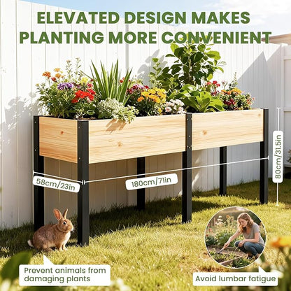 SUNYRISY Dual Wooden Raised Garden Bed Outdoor with Metal Legs for Gardening, 71" L x 23.6" W x 31.5" Elevated Planter Garden Box Raised Bed for Vegetable Flower Herb