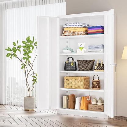 INTERGREAT White Metal Storage Cabinet, 72" Locking Steel Cabinets with 2 Door and 4 Adjustable Shelves, Tall Metal Cabinet for Home Office, Garage, Warehouse