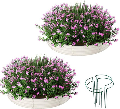 ZFHgarden Galvanized Metal Planter Round Raised Garden Bed Kit for Gardening Outdoor，3x3x1ft 2PC Grow Garden Box Raised Flower Bed，Round Galvanized Planter Outdoor Large Metal Fire Pit Ring White