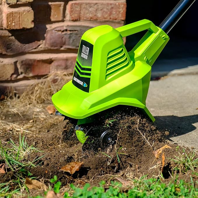 Earthwise Power Tools by ALM TC70020IT 20-Volt 7.5-Inch Cordless Electric Garden Tiller Cultivator, (2AH Battery & Fast Charger Included), Green