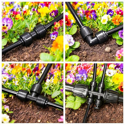 1/4 Inch Drip Tubing Irrigation Fittings Kit - 40 Pieces Set 1/4'' Drip Line Push-to-Fit Connectors Includes 10 Tees 10 Coupling 10 Elbows 10 End Cap