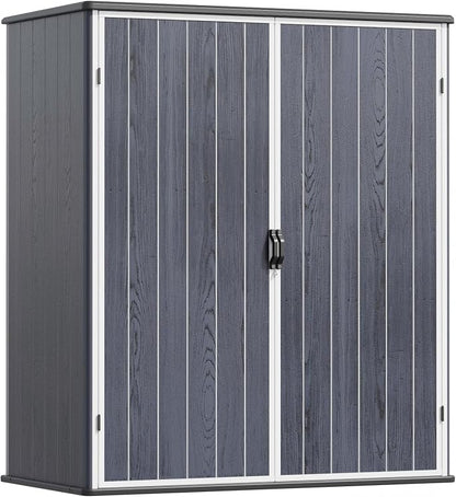 Devoko 5x3 FT Resin Storage Shed with Floor, Small Plastic Vertical Outdoor Cabinet with Lockable Door, Waterproof Tool Garden Shed for Backyard Patio Lawn, Dark Gray