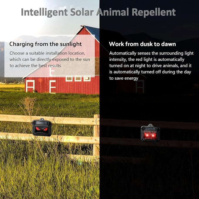Solar Control Light Nocturnal Animal Repeller Outdoor Deterrent Devices Light Sensor Animal Repellent for Skunk Deer Coyote Fox Raccoon Cat Garden Yard Farm Chicken Coop (18, Black)