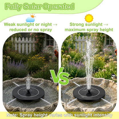 3.5W Solar Fountain Pump, Solar Bird Bath Fountain with 6 Green & 6 Black Nozzles, Solar Water Pump for Outdoor Garden Patio Small Pond Fish Tank Landscape Decoration