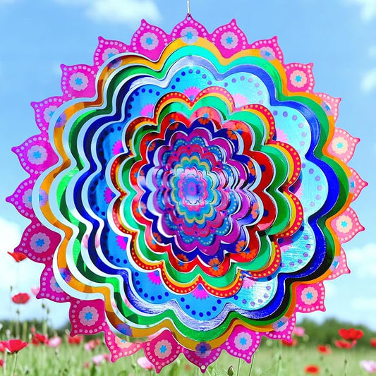 Wind Spinner, Gazing Ball Spiral Tail, Wind Spinners Stabilizer, Decorative Hanging Decor, Garden Decorations, Indoor Outdoor Décor Rotating Art Ornament Gift (Mandala Hibiscus)