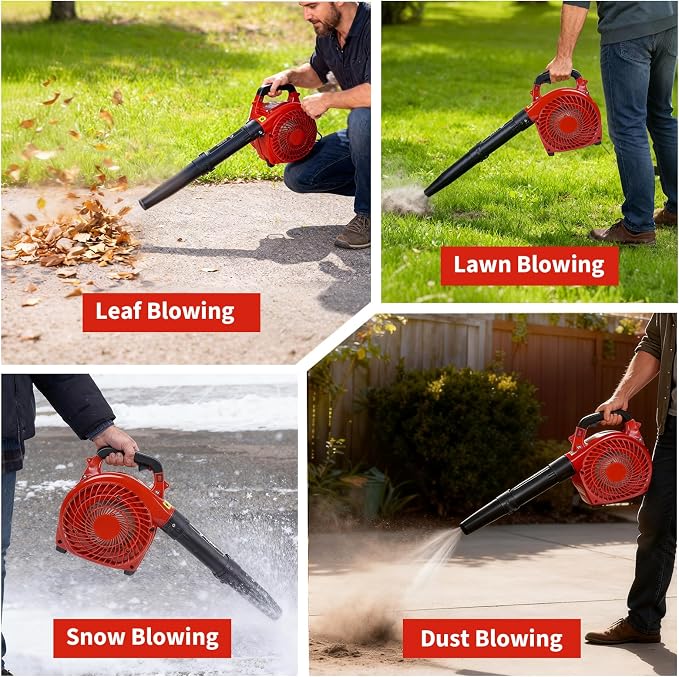 28 CC Gas Powered Leaf Blower, Gas Handheld Leaf Blower, 490 CFM, 280 MPH, 2-Cycle Gas Blowers for Lawn Care, Driveway Cleaning and Light Snow Removal