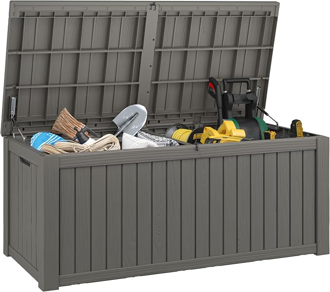 Outdoor Storage Box, 180 Gallon Resin Deck Boxes Outdoor Waterproof For Patio Furniture, Garden Tools, Pool Supplies, Lockable And UV Resistant (Striped Gray)