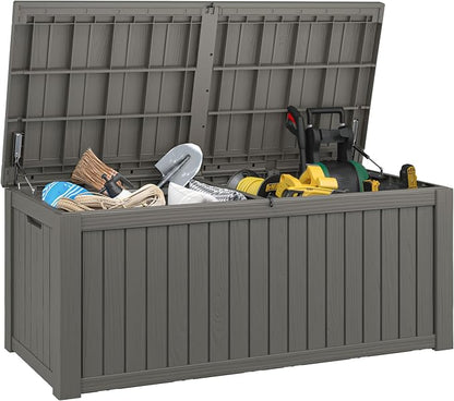Outdoor Storage Box, 180 Gallon Resin Deck Boxes Outdoor Waterproof For Patio Furniture, Garden Tools, Pool Supplies, Lockable And UV Resistant (Striped Gray)