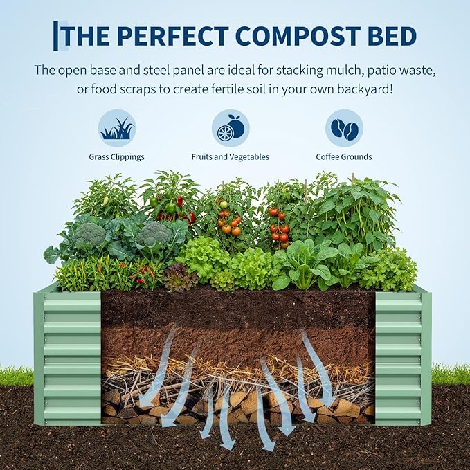 Garvee 6x3x2ft Galvanized Raised Garden Bed Outdoor,Rust-Resistant Raised Garden Beds for Gardening, Easy Assembly Outdoor Garden Box & Planters,Green