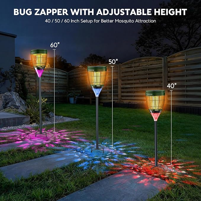 Solar Bug Zapper Outdoor, Mosquito Zapper with Flame Light & RGB Projector | Solar Powered & USB Rechargeable, IP65 Waterproof 4200V Electric Mosquito Killer for Yard Garden Camping 2000 Sq Ft