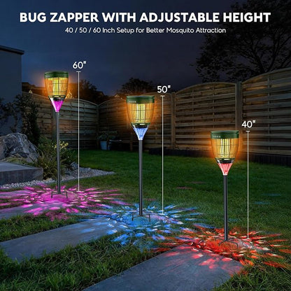 Solar Bug Zapper Outdoor, Mosquito Zapper with Flame Light & RGB Projector | Solar Powered & USB Rechargeable, IP65 Waterproof 4200V Electric Mosquito Killer for Yard Garden Camping 2000 Sq Ft
