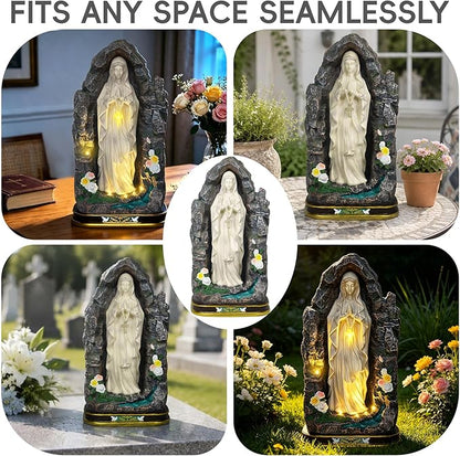Solar Virgin Mary Garden Statue 18.7" H - Outdoor Blessed Mother Sculpture with Warm Light, Hand Painted Resin Religious Decor for Yard Patio Entryway, Catholic Gift for Mom Women