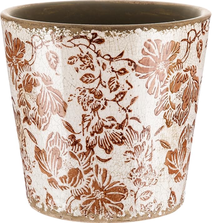 Beeveer Farmhouse Ceramic Planter 5.5 Inch Large Plants Pot Crack Beige Brown Flowers Plant Pots with Drainage Hole Indoor Plants Kitchen Rustic Antique Decor Gift
