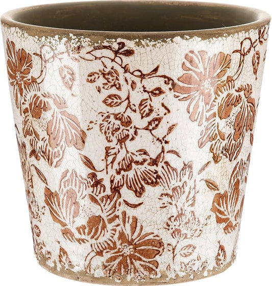 Beeveer Farmhouse Ceramic Planter 5.5 Inch Large Plants Pot Crack Beige Brown Flowers Plant Pots with Drainage Hole Indoor Plants Kitchen Rustic Antique Decor Gift