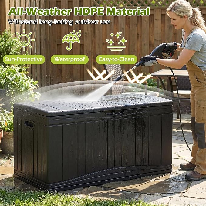 Tangkula 80 Gallon Outdoor Storage Box, Large HDPE Resin Patio Storage Box with Gas Struts & Lockable Lid, 2-in-1 Waterproof Deck Box for Package Delivery, Garden Tools, Outdoor Cushions