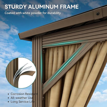 YITAHOME 12x20 ft Hardtop Gazebo with Nettings and Curtains, Outdoor Heavy Duty Aluminum Gazebo Combined of Horizontal and Vertical Stripes Roof for Patio, Backyard, Deck, Lawns and Balcony (Bronze)