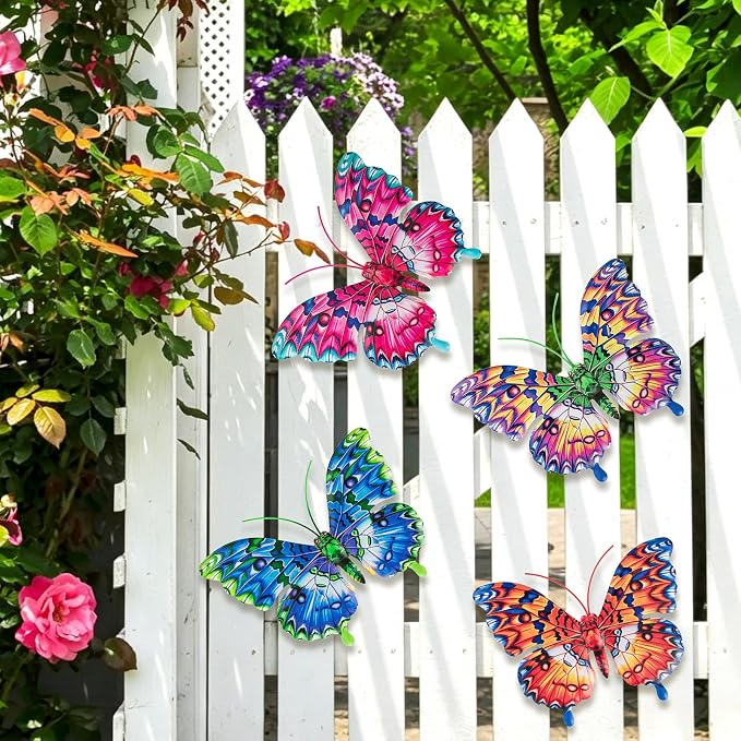 SUNREEK Metal Butterfly Wall Decor, 6 Inches Outdoor Wall Art for Fence Garden Yard Room Patio Balcony Decorations (4, Butterfly-D)