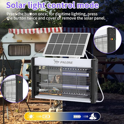 Solar Bug Zapper Outdoor, 4500V Mosquito Zapper with 10ft Cable, Rechargeable Electric Bug Zapper with 10W Solar Panel, Waterproof Fly Insect Mosquito Trap for Backyard, Patio, Garden, Balcony