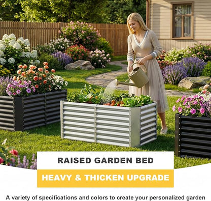AHEONLAR 2 Pack 4×2×2ft Galvanized Raised Garden Beds, Rectangle Durable Planter Boxes Outdoor for Vegetables, Fruits, Flowers and Plants, Quick Assembly, Grey