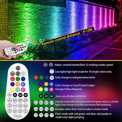 MEIKEE 6 in 1 RGB Solar LED Spotlights with Remote, IP66 Waterproof Color Changing Outdoor Landscape Lighting for Garden Wedding Holiday Party Decor