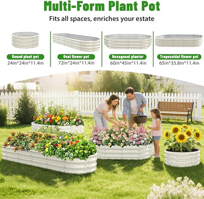 Oval Raised Garden Bed, 6 x 2 x 1FT, Galvanized Steel Planter Box with Wave-Shaped Metal Panels Painted for Outdoor Flower,Tree,Herb & Vegetable Garden (White, 72X24X12 inches)