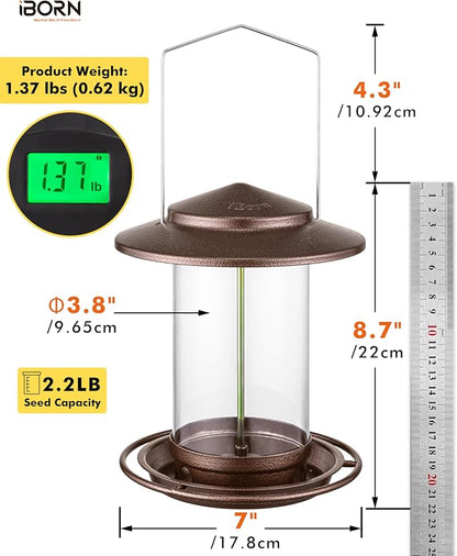 iBorn Bird Feeder for Outside Hanging,Bird Seed for Outside Wild Bird Feeders for Garden Yard Outdoor Decoration,Round Roof Design Coffee