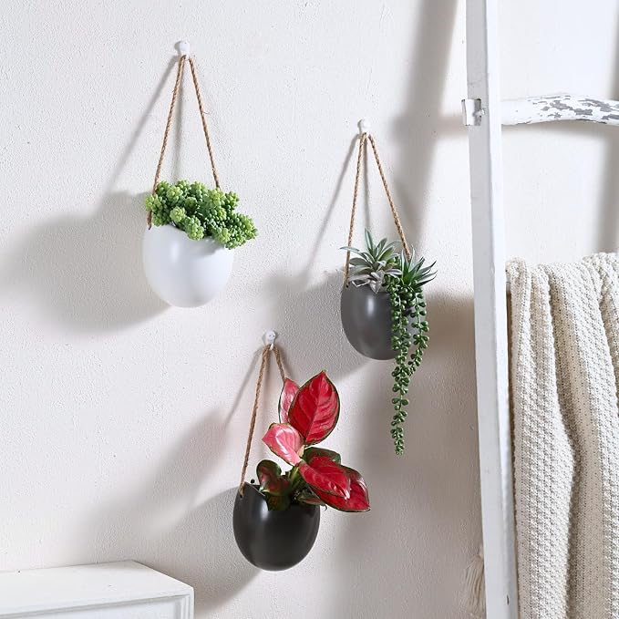 Set of 3 Ceramic Wall Planters Decor Small Hanging Vases Lovely Flower Pots | Wall Decor for Home, Entryway, Hallway, Deck, Bathroom, Living Room, Dining Room, Garden, Farmhouse, Restaurants, Office, etc