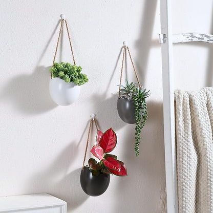 Set of 3 Ceramic Wall Planters Decor Small Hanging Vases Lovely Flower Pots | Wall Decor for Home, Entryway, Hallway, Deck, Bathroom, Living Room, Dining Room, Garden, Farmhouse, Restaurants, Office, etc