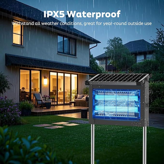 OnBeam Solar Bug Zapper Outdoor, 4500V Mosquito Zapper Fly Trap for Patio | 10W Solar Panel, IPX5 Waterproof, Auto Mode, Solar Powered, USB C Charging, Electric Rechargeable Mosquito Killer for Garden