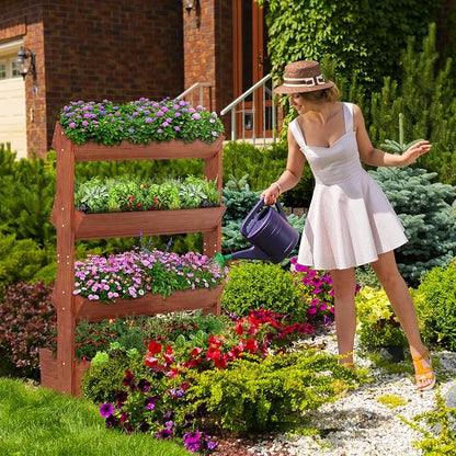 DoCred Vertical Wooden Raised Garden Bed, 4 Tier Garden Planters Freestanding Wood Plant Stand Flower Rack Wooden Planter Box for Plants Herbs Flowers Vegetables Outdoor Indoor Gardening