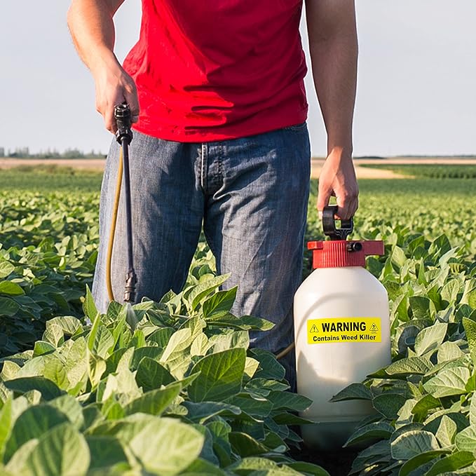 Weed Killer Sticker - Warning Signage for Pump and Garden Sprayers: Weather and Fade Resistant, Extreme Stick, Commercial Grade, Weed Killer Labels - USA Made (2 Labels)