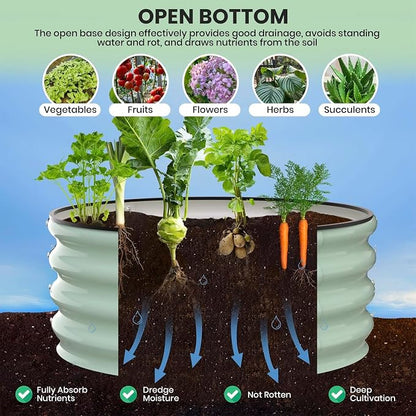 Raised Garden Bed, Metal Planter Box, Oval Shape, Outdoor Planting Flower Herb Vegetable Box (3 PCS of 2x2x1 ft, Green Round)