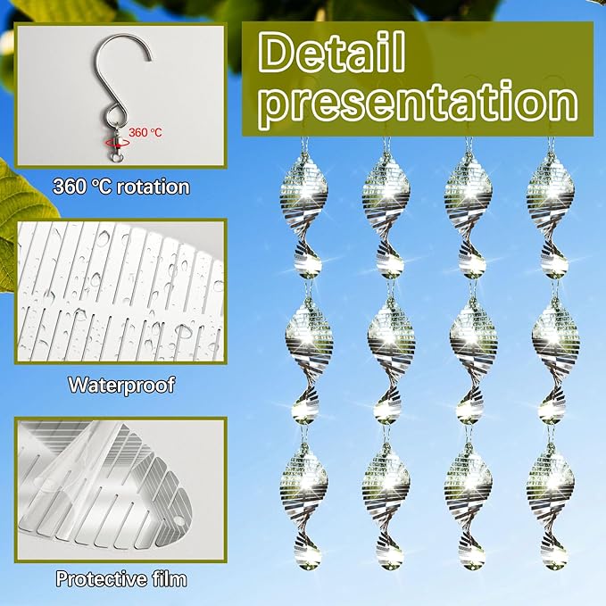 24 PCS Stainless Steel Bird deterrents for Outside,3D Wind Spinners Outdoor Bird Scarer Discs Set Pigeon Deterrent,Bird reflectors to Keep Birds Away Woodpecker Deterrent for House,Crow Deterrent