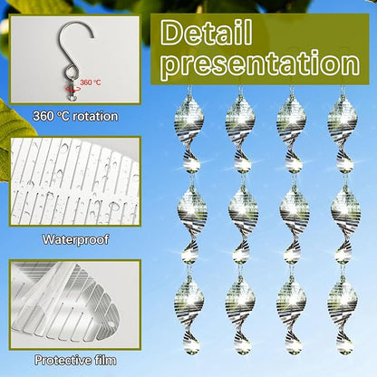 24 PCS Stainless Steel Bird deterrents for Outside,3D Wind Spinners Outdoor Bird Scarer Discs Set Pigeon Deterrent,Bird reflectors to Keep Birds Away Woodpecker Deterrent for House,Crow Deterrent