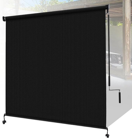 Shade&Beyond Outdoor Roller Shades with Splicing Design, 7' W x 8' H Cordless Patio Roll Up Blinds, Exterior Shade Cloth Roll for Porch, Gazebo, Pergola, Balcony, Black