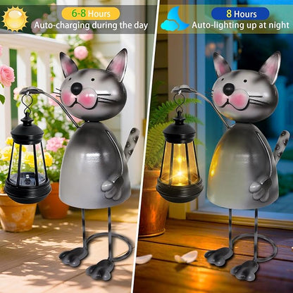Garden Decor Cat Solar Statues,Unique Garden Statues Cat with Solar Lantern Waterproof, Birthday Gifts for Women Mom Grandma, Front Patio Balcony Yard Art Lawn Ornaments Porch Outdoor Decoration
