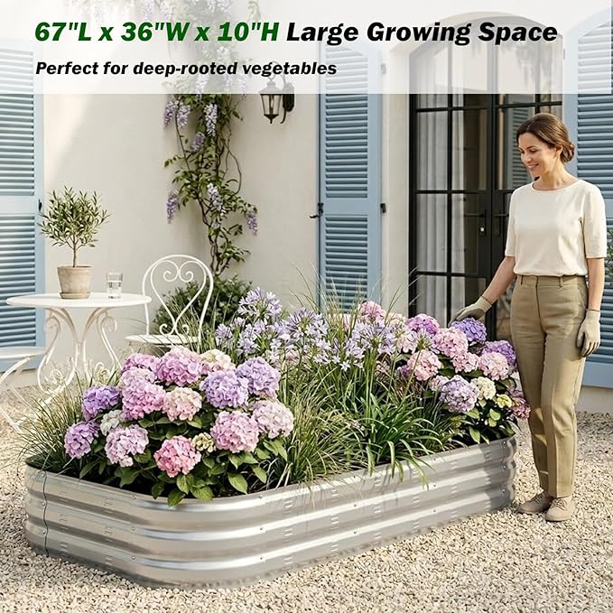 Galvanized Raised Garden Bed Kit, Large Metal Raised Garden Beds for Vegetables, Galvanized Planter Raised Garden Boxes Outdoor (Silver)
