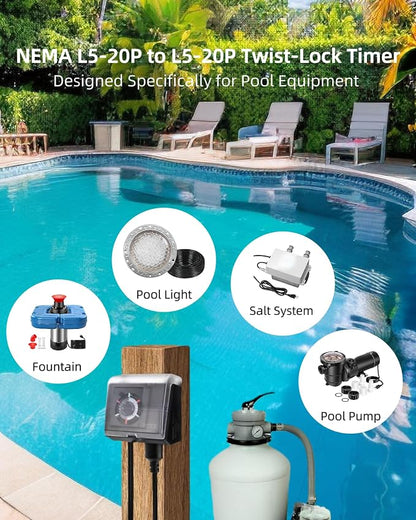 Mechanical Pool Pump Timer,NEMA L5-20R Plug-in Timer
