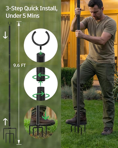 LAND·VOI Outdoor String Light Poles 4 Pack, Heavy Duty String Light Poles for Outside with 5-Prong Base & Adjustable Height, Perfect for Backyard, Patio, Garden, Fence and Party Decor