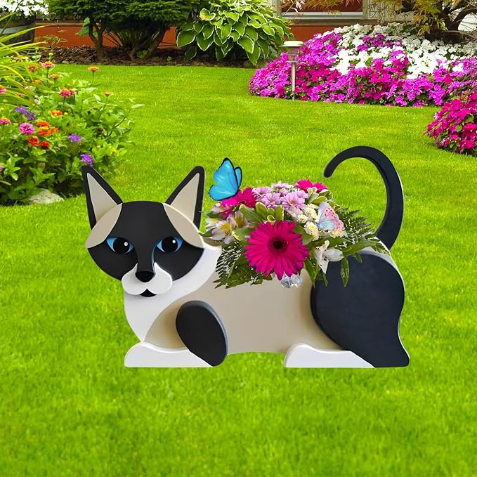 Siamese Cat Cat Planter ots, 12.5 x 5.6 x 7.8 Inches | Cat Flower Pot, Cute Animal Shaped Plant Pot, Gifts for Women & Pet Lovers, Indoor Outdoor Garden Home Office Decor