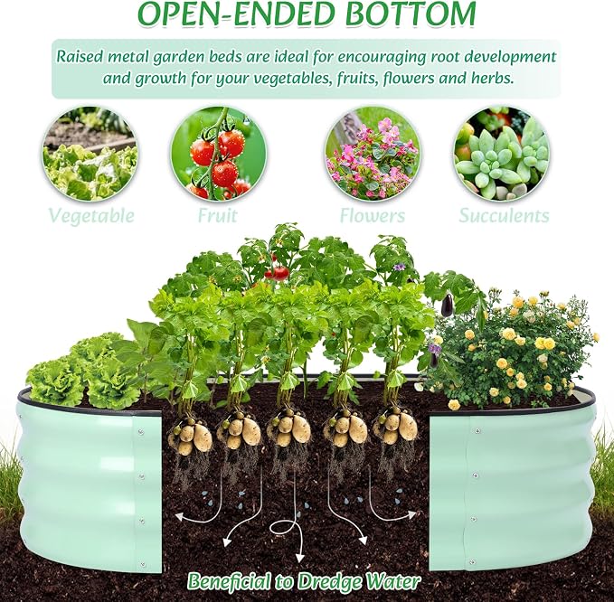 Metal Raised Garden Bed, 4 x 2 ft Extra Large Oval Galvanized Steel Raised Planter Box, Garden Bed for Vegetables Herbs Flowers Fruit, Outdoor Backyard Weather Resistant, Rustproof, Mint Green