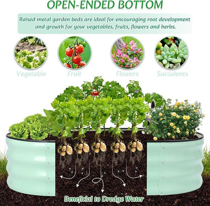 Metal Raised Garden Bed, 4 x 2 ft Extra Large Oval Galvanized Steel Raised Planter Box, Garden Bed for Vegetables Herbs Flowers Fruit, Outdoor Backyard Weather Resistant, Rustproof, Mint Green